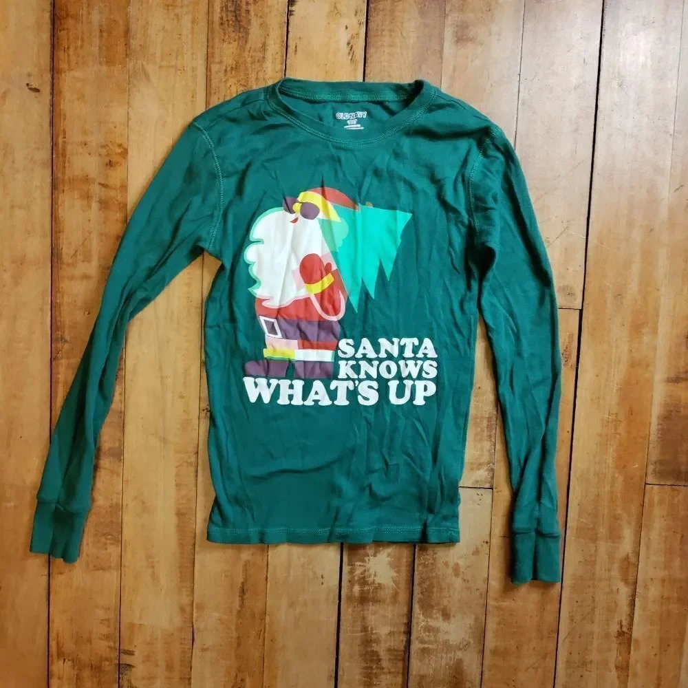 Old Navy pajamas set size 10 Christmas plaid Santa cotton unisex holiday green